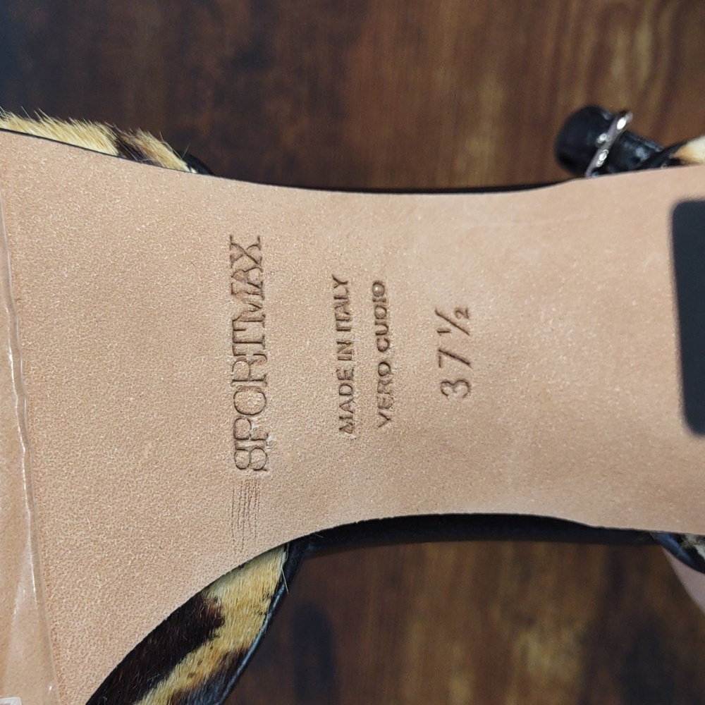SPORTMAX by Max Mara Leopard Pattern Cow Hair Ankle Strap Heels - Picture 9 of 12